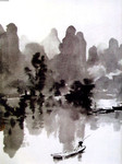 漓江春雨水墨画 徐悲鸿国画欣赏