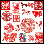 剪纸马图案素材