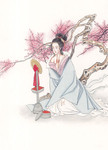 桃树下的仕女图片素材
