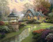山林风景油画 深山房屋图片