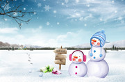 雪地上的雪人图片素材