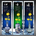 青花瓷荷花装饰画图片