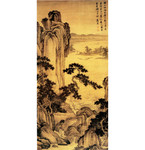 杏花茅屋图 水墨山水画
