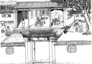 古法置酒图 古代生活线描图