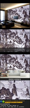 迎客松浮雕电视背景墙图片