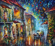 点彩油画大图 下雨的夜晚