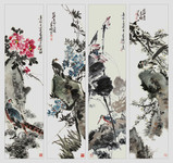 花鸟国画四屏装饰画下载