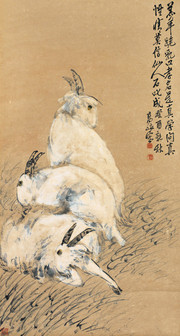 三羊开泰国画羊图片素材