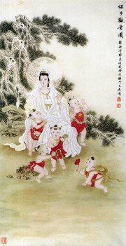 五子闹观音国画图片