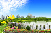 城市湖景图片