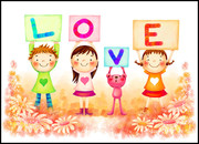 拿着LOVE牌的卡通小孩