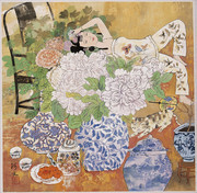 牡丹丛中的美女版画