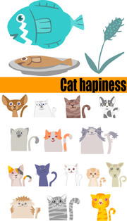 卡通猫咪和鱼