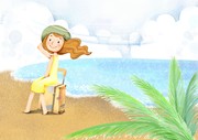 海边的女孩卡通插画