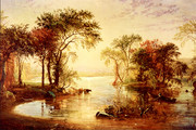 夕阳油画图片
