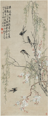 桃花柳燕图_清_李禅 