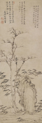 枯木幽篁图轴纸本_元_倪瓒 