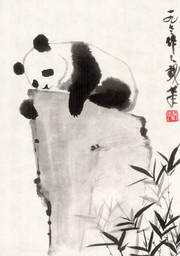 熊猫爬石_近现代_吴作人 