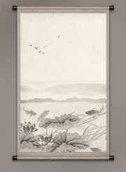中国风荷花画轴图素材
