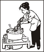 煮面条的女人矢量图