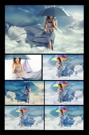 云中撑伞的美女图片