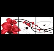 手绘红色花朵三联无框画图片