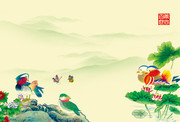 中国风鸳鸯 国画背景图片素材