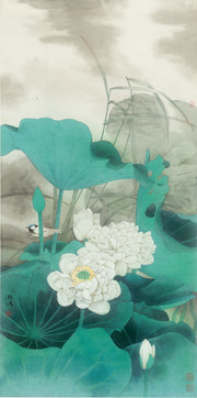 国画荷花 清风晓露碧荷香_近现代_陈湘波