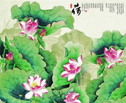 国画荷花中国风电视背景墙图片素材