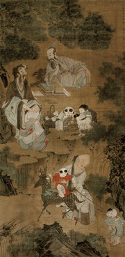古代工笔画 祝寿图轴_明_王文炜 