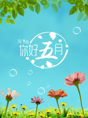 你好五月清新海报图片