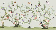 手绘工笔花鸟壁画墙纸素材