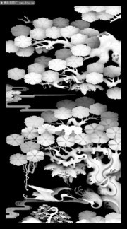 八仙松鹤柜门板灰度图