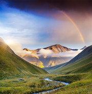 山沟彩虹自然风景图片