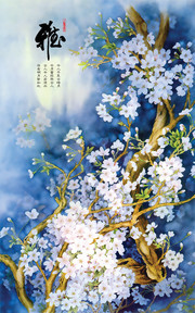 手绘梨花淡雅春天背景图片素材