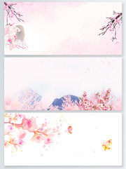 手绘桃花春天海报背景图片