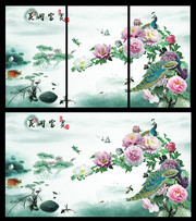 富贵花开沙发背景墙挂画