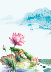 荷花插画背景设计素材