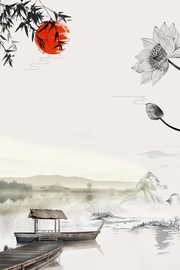 中国风水墨山水莲花背景图片