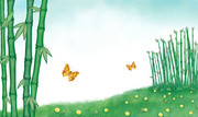 手绘竹子和草地背景插画图片素材