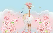 唯美花卉鹿现代沙发背景墙