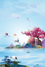 中国风插画背景图片瞎子