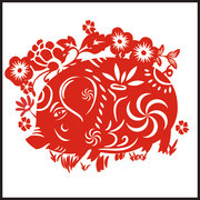 中国风红色猪剪纸