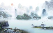 意境水墨山水背景墙
