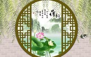 绿色荷韵大厅壁画图片