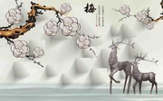 富贵麋鹿电视墙画下载