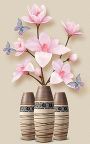 现代蝶恋花玉兰花玄关背景