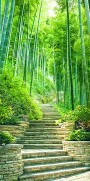 竹林小路风景玄关背景墙