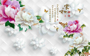 家和富贵3D牡丹花玉雕电视墙