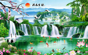 流水生财中堂壁画图片